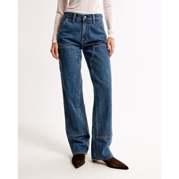 Abercrombie & Fitch Women 30 Jeans Slouchy Carpenter Utility Mid Rise Baggy NEW - Picture 1 of 16